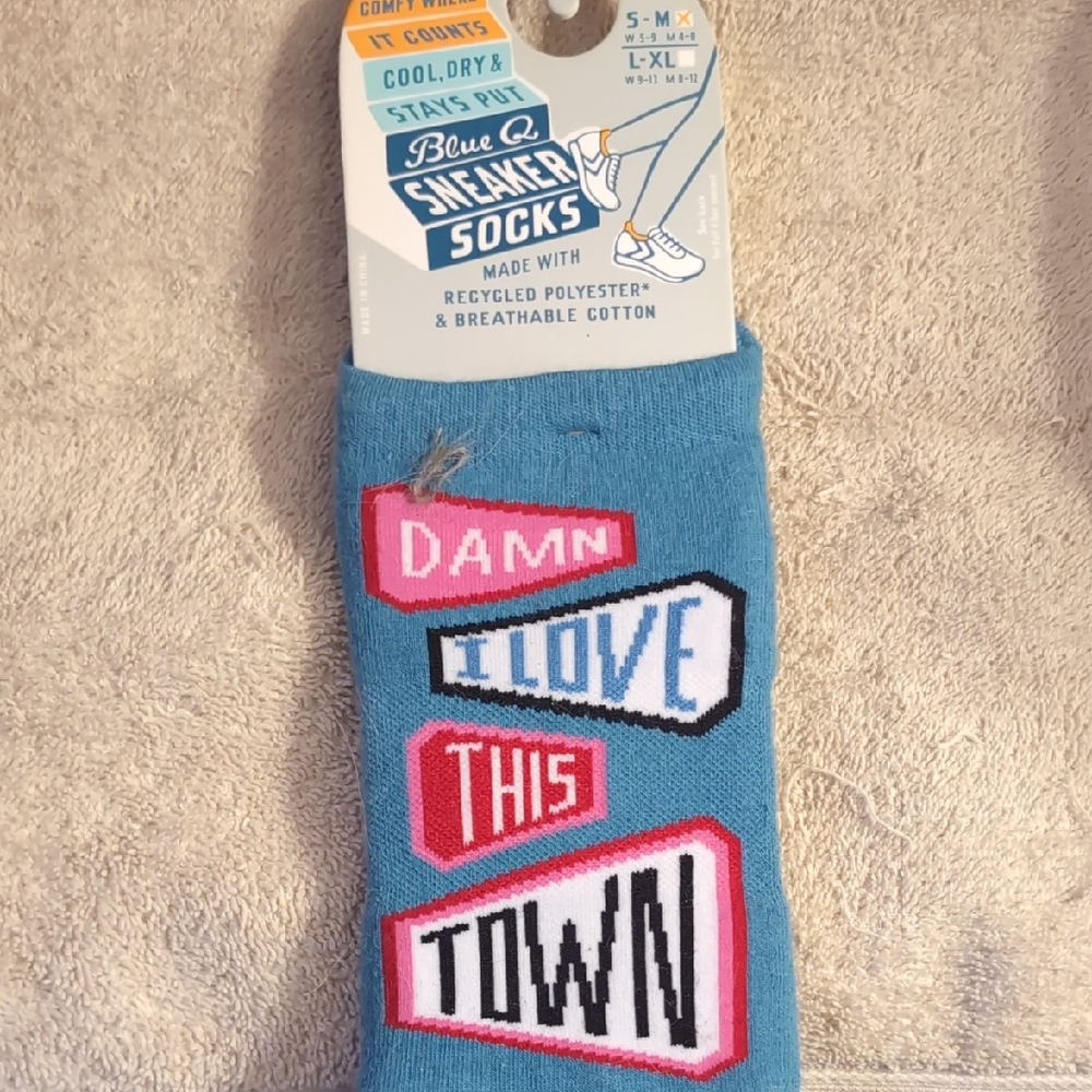 Blue Q Blue and Red Sneaker Socks - Love This Town